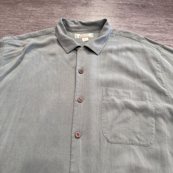 Vintage Tommy Bahama Shirt Mens Large Green Plaid Hawaiian Short Sleeve Silk - Picture 2 of 8